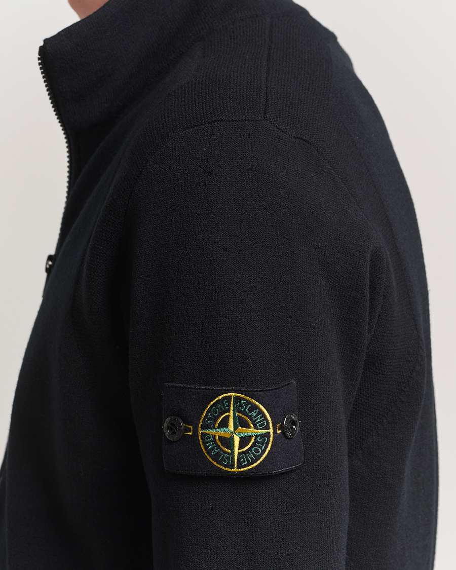 Homme | Pulls Et Tricots | Stone Island | Stretch Wool Zip Cardigan Black