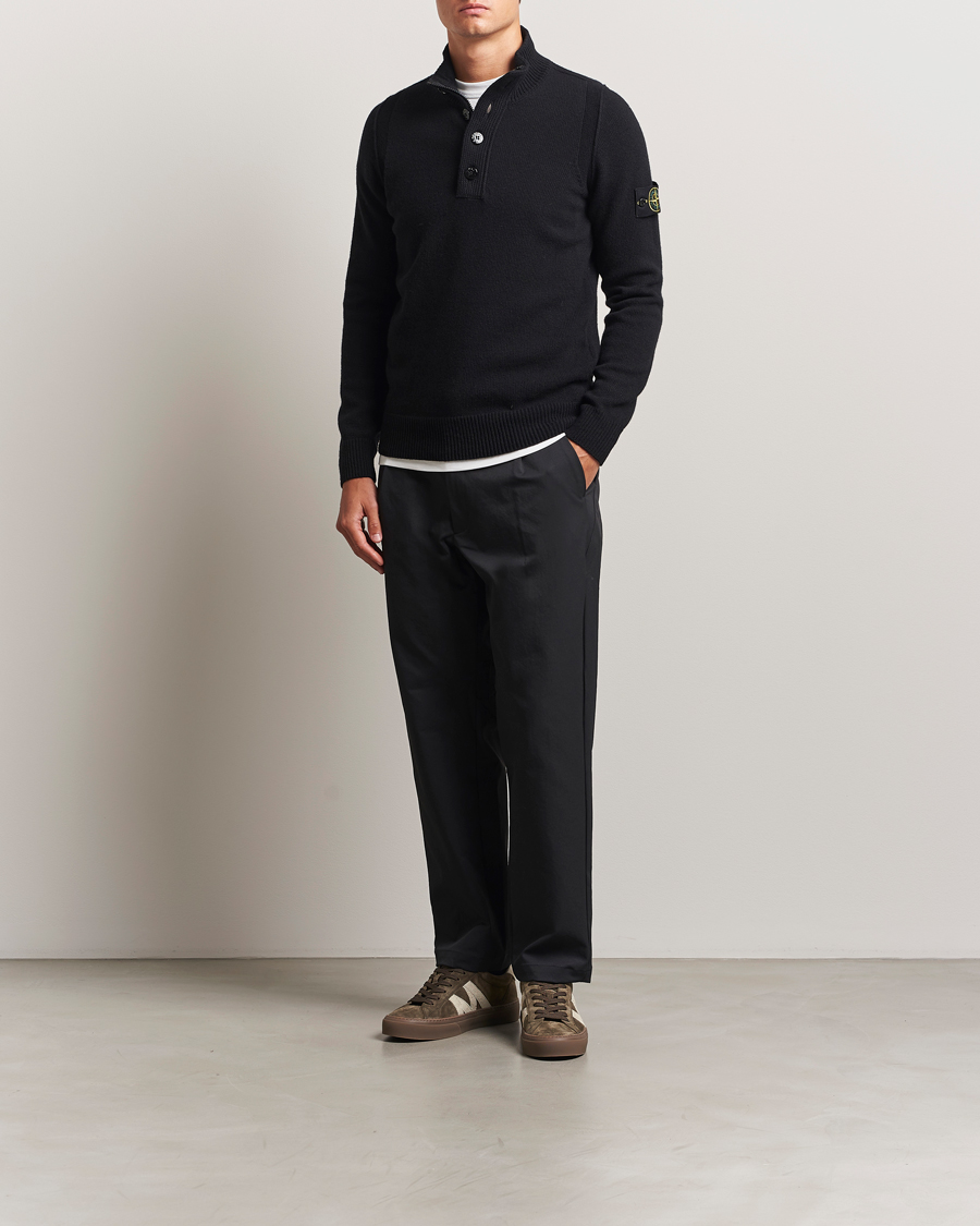 Homme | Pulls Et Tricots | Stone Island | Knitted Lambswool Half Button Zip Black