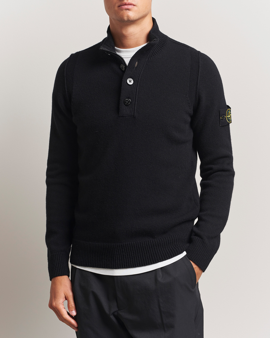 Homme | Pulls Et Tricots | Stone Island | Knitted Lambswool Half Button Zip Black