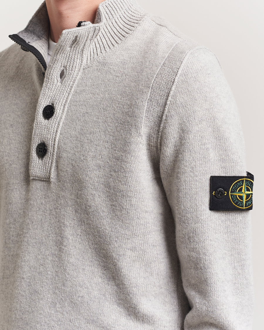 Stone Island Knitted Lambswool Half Button Zip Grey Melange