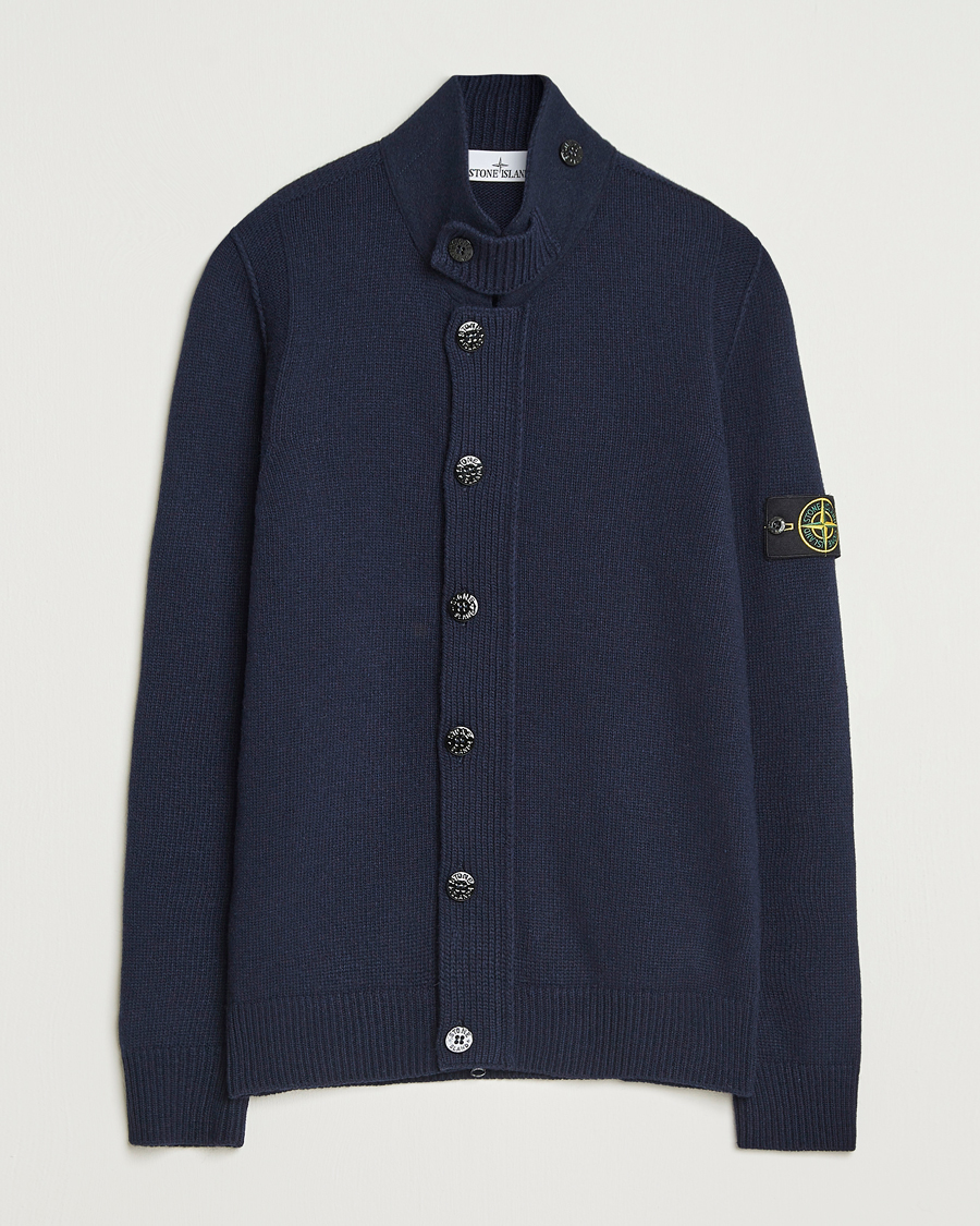 Homme | Pulls Et Tricots | Stone Island | Knitted Lambswool Zip Cardigan Navy