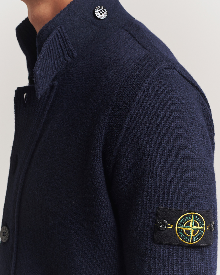 Homme | Pulls Et Tricots | Stone Island | Knitted Lambswool Zip Cardigan Navy