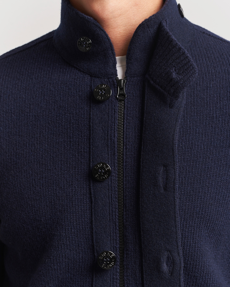 Homme | Pulls Et Tricots | Stone Island | Knitted Lambswool Zip Cardigan Navy