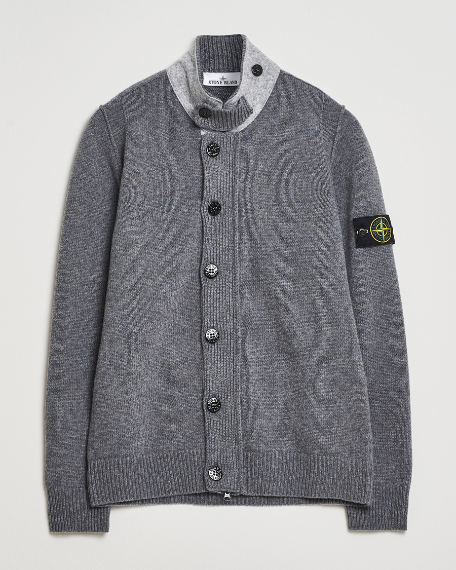 Stone Island Knitted Lambswool Zip Cardigan Cement Melange