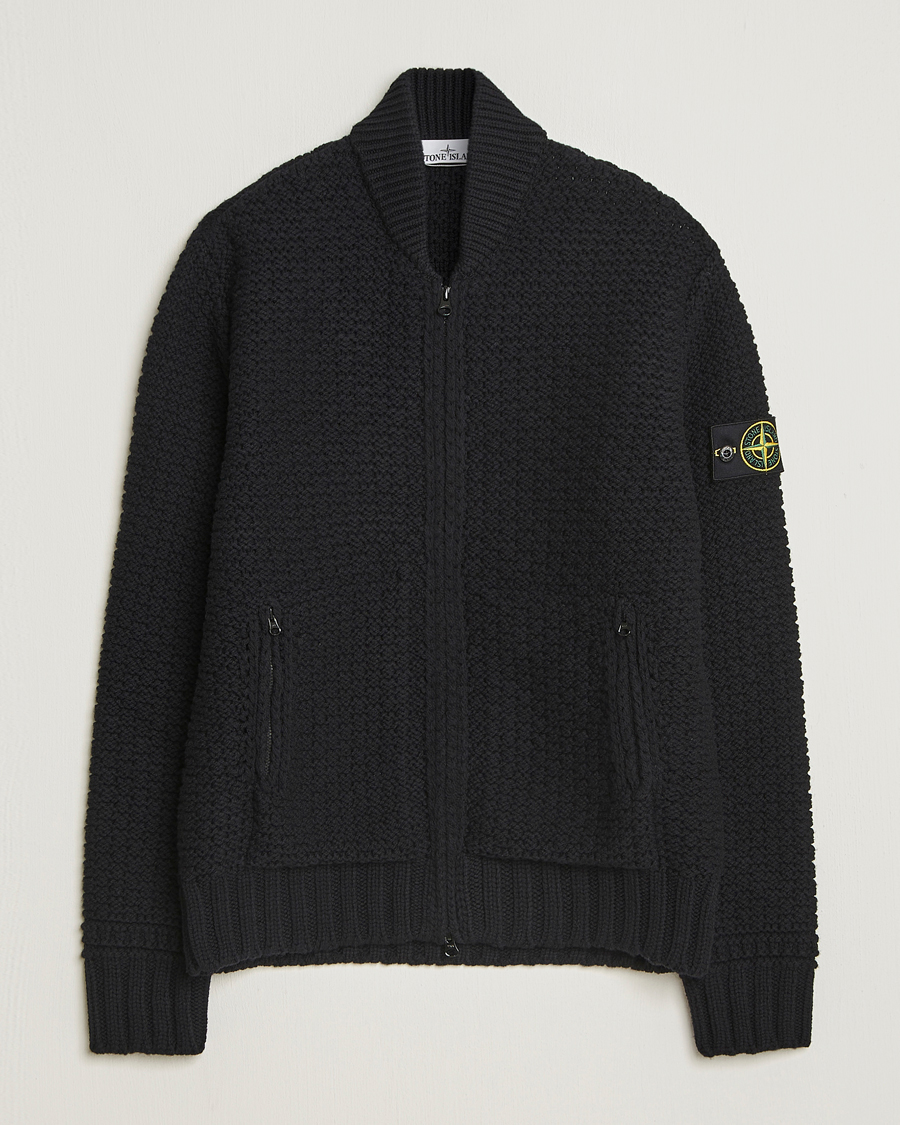 Homme | Pulls Et Tricots | Stone Island | Mixed Stiches Wool Knitted Zip Cardigan Black