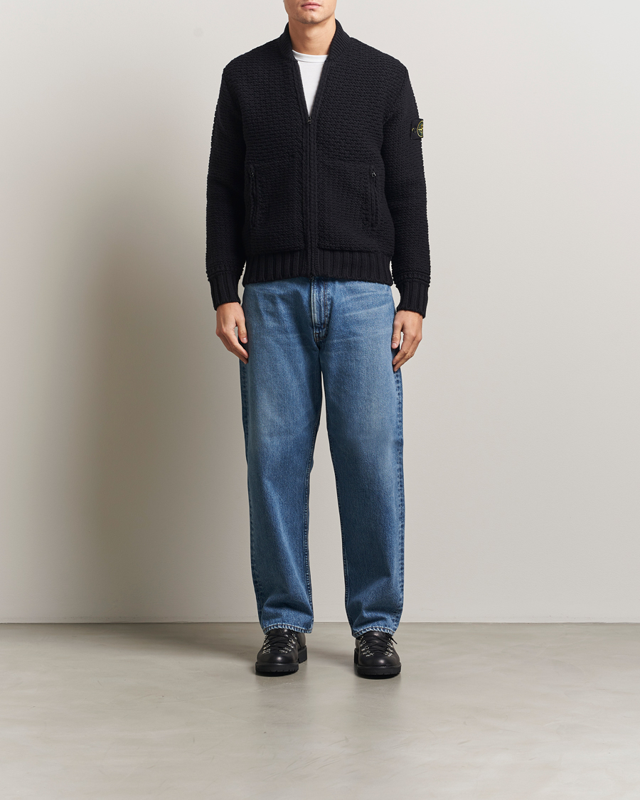 Homme | Pulls Et Tricots | Stone Island | Mixed Stiches Wool Knitted Zip Cardigan Black