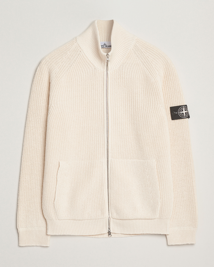 Homme | Pulls Et Tricots | Stone Island | RAW Cotton Popcorn Stitch Full Zip Ivory