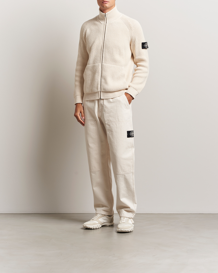 Homme | Pulls Et Tricots | Stone Island | RAW Cotton Popcorn Stitch Full Zip Ivory
