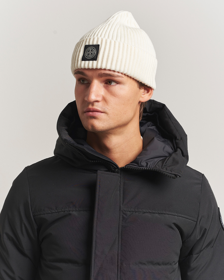 Homme | Stone Island Full Rib Wool Beanie Ivory | Stone Island | Full Rib Wool Beanie Ivory