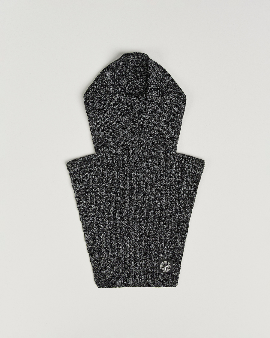 Homme | Stone Island Reflective Cotton Knit Balaclava Black Melange | Stone Island | Reflective Cotton Knit Balaclava Black Melange