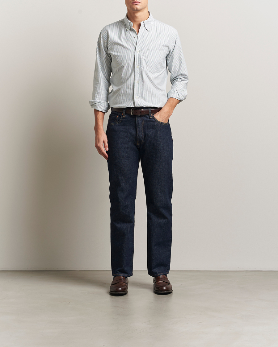 Homme | Chemises | Kamakura Shirts | Vintage Ivy Oxford Button Down Shirt Green Stripe