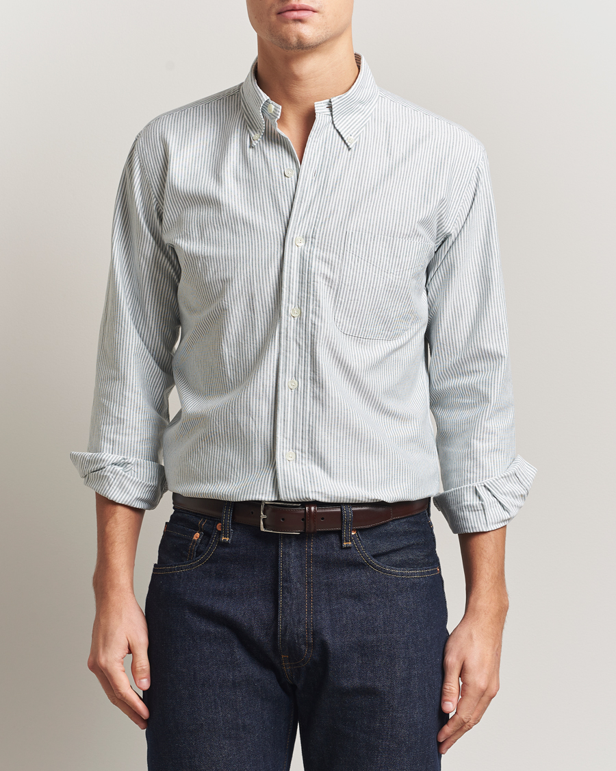 Homme | Chemises | Kamakura Shirts | Vintage Ivy Oxford Button Down Shirt Green Stripe