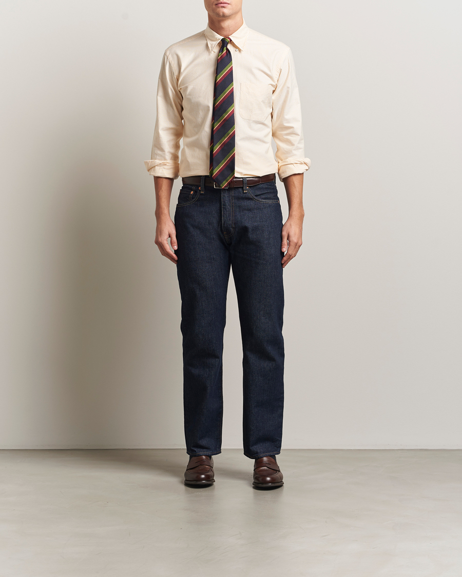 Homme | Chemises | Kamakura Shirts | Vintage Ivy Oxford Button Down Shirt Yellow Stripe