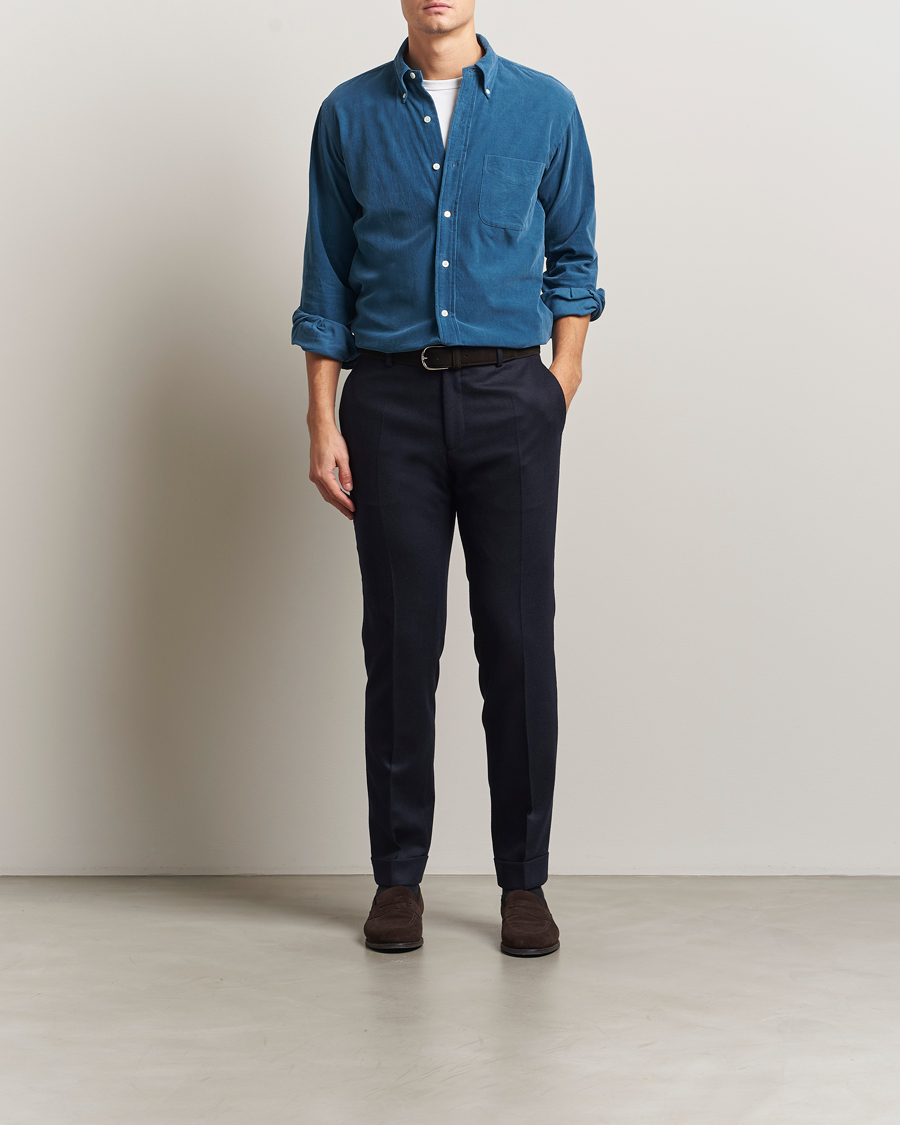 Homme | Chemises | Kamakura Shirts | Vintage Ivy Needle Cord Shirt Smoke Blue