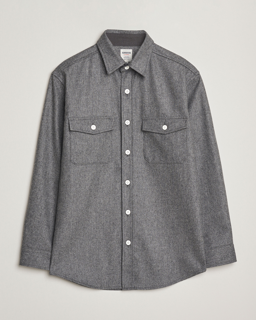 Homme | Chemises | Kamakura Shirts | Wool Flannel CPO Shirt Grey Melange