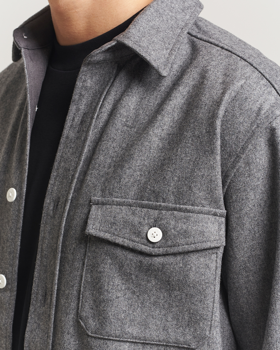 Homme | Chemises | Kamakura Shirts | Wool Flannel CPO Shirt Grey Melange