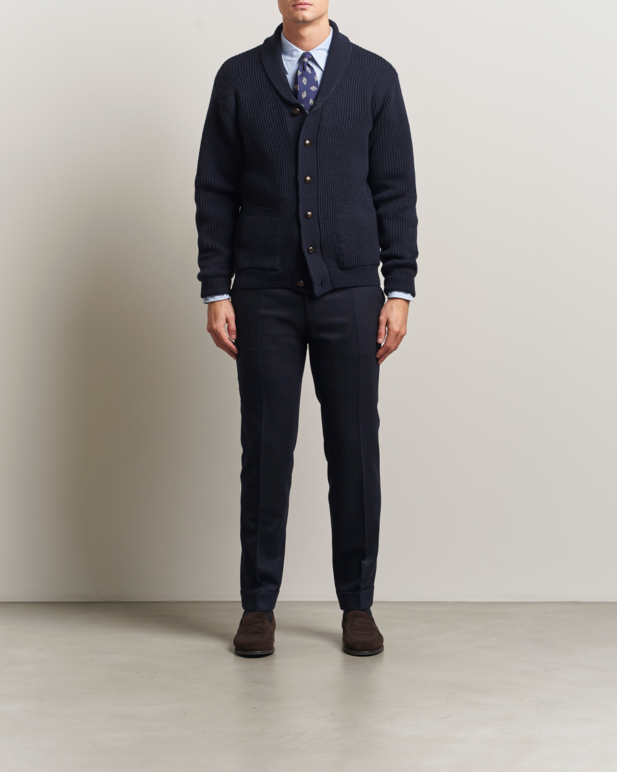 Homme | Pulls Et Tricots | Kamakura Shirts | McQueen Shawl Collar Cardigan Navy