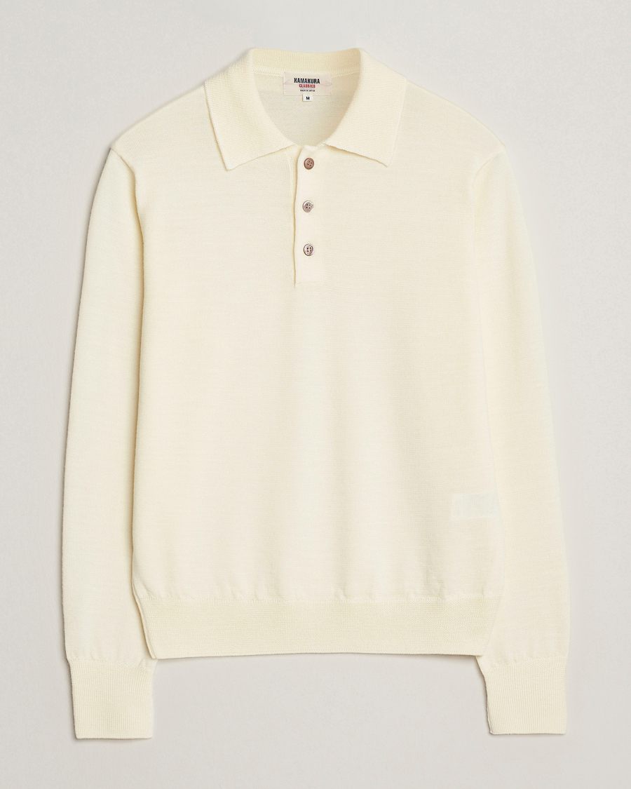 Homme | Pulls Et Tricots | Kamakura Shirts | Long Sleeve Knitted Polo Off White