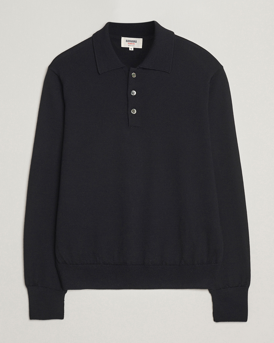 Homme | Pulls Et Tricots | Kamakura Shirts | Long Sleeve Knitted Polo Black
