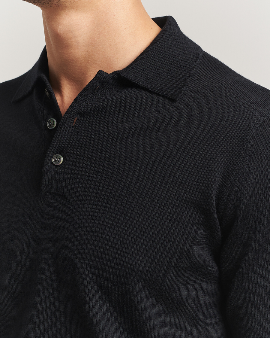 Homme | Pulls Et Tricots | Kamakura Shirts | Long Sleeve Knitted Polo Black