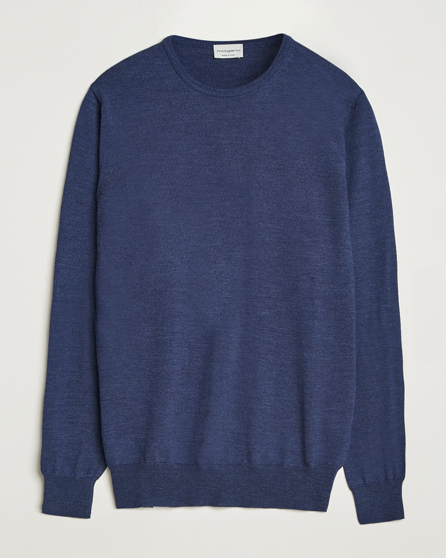 Homme | Pulls Et Tricots | Morgano | Extra Fine Merino Wool Crewneck Mid Blue