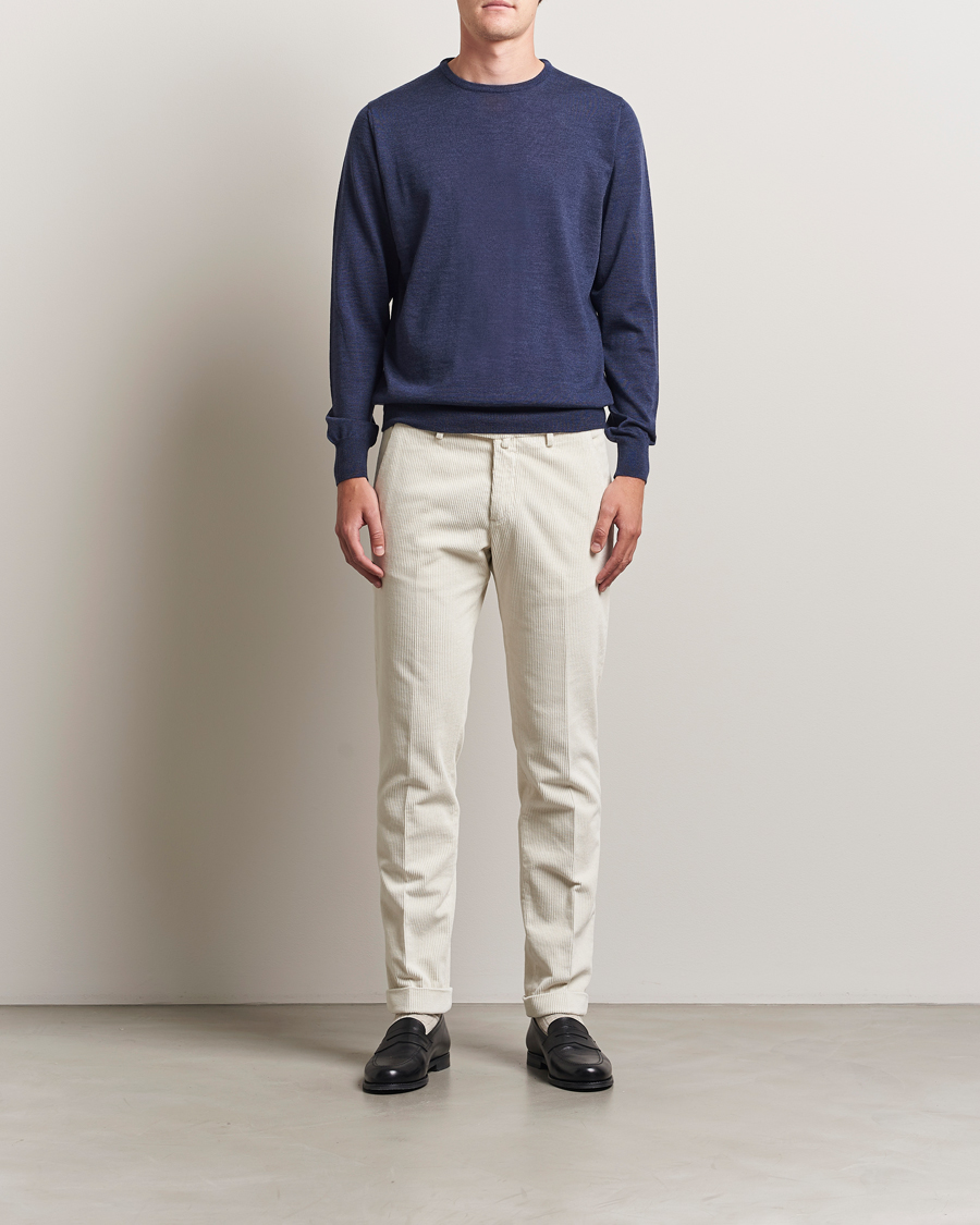 Homme | Pulls Et Tricots | Morgano | Extra Fine Merino Wool Crewneck Mid Blue