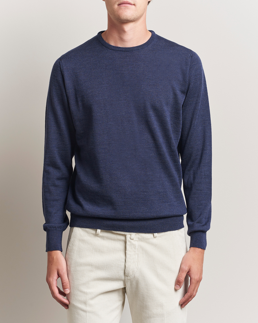 Homme | Pulls Et Tricots | Morgano | Extra Fine Merino Wool Crewneck Mid Blue