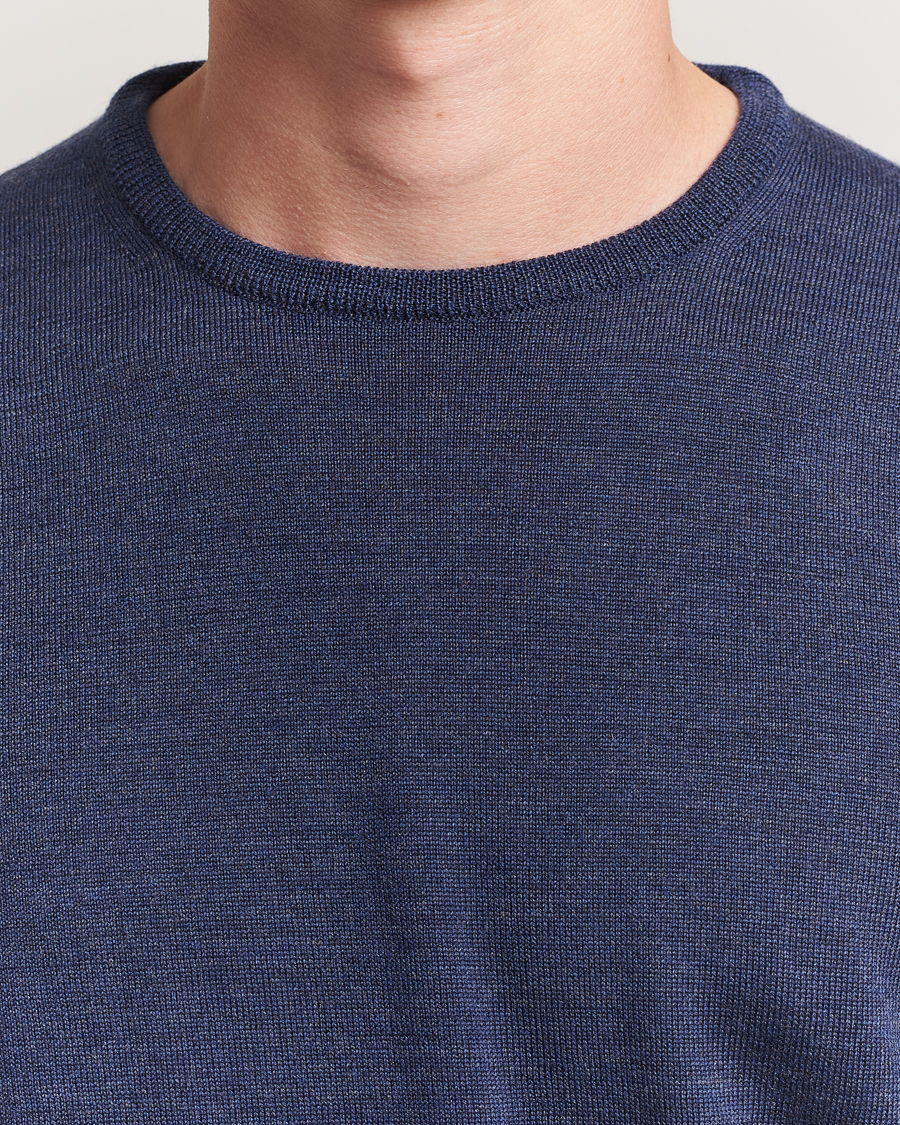 Homme | Pulls Et Tricots | Morgano | Extra Fine Merino Wool Crewneck Mid Blue
