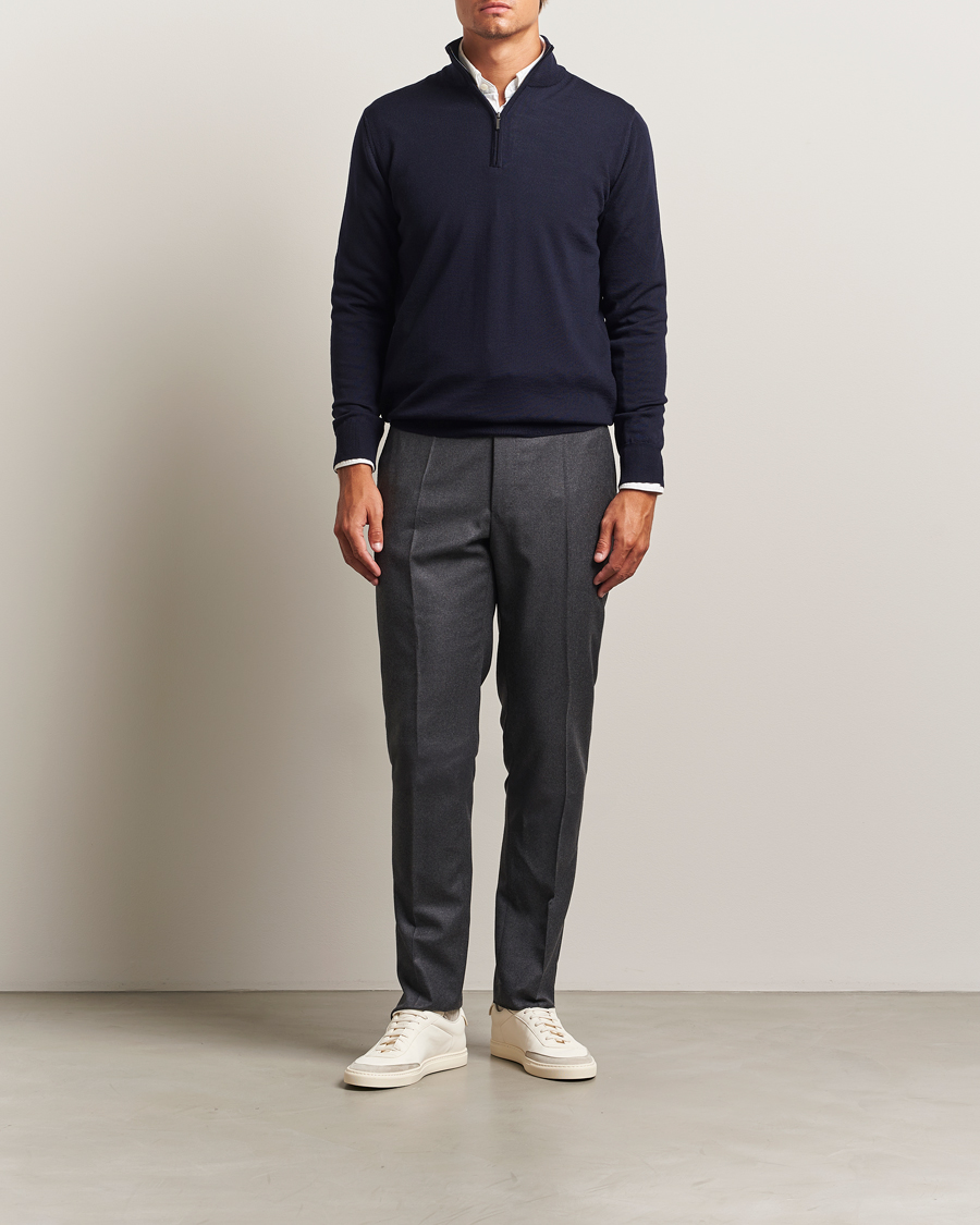Homme | Pulls Et Tricots | Morgano | Extra Fine Merino Wool Half-Zip Navy