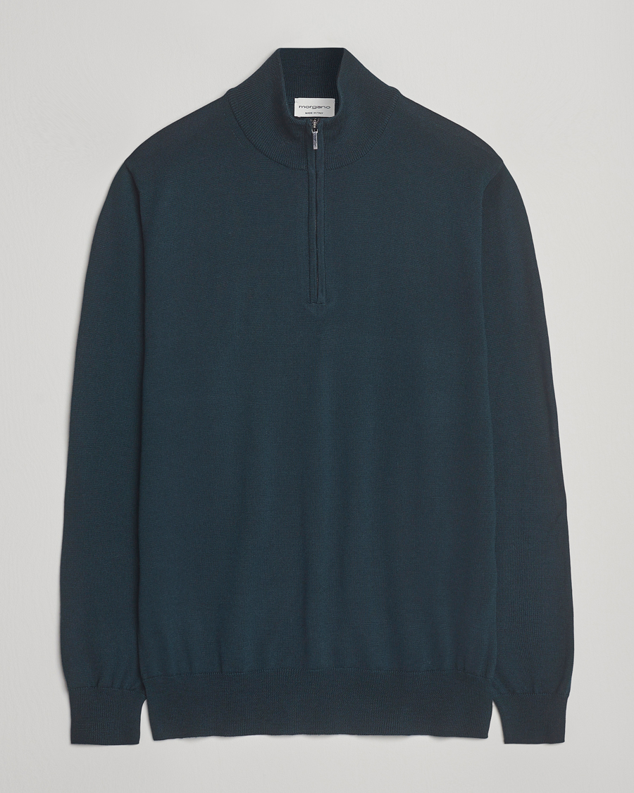 Homme | Pulls Et Tricots | Morgano | Extra Fine Merino Wool Half-Zip Bottle Green