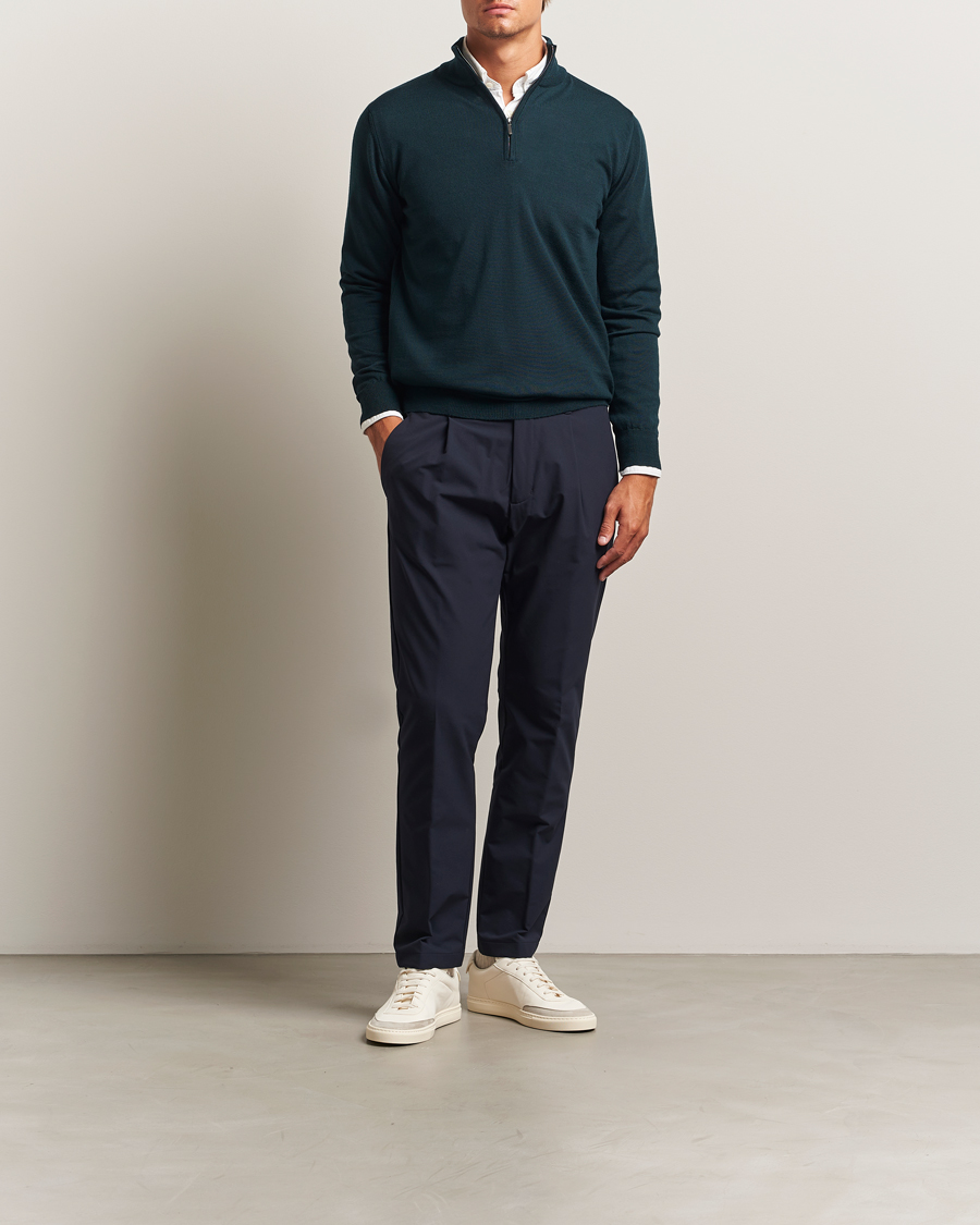 Homme | Pulls Et Tricots | Morgano | Extra Fine Merino Wool Half-Zip Bottle Green