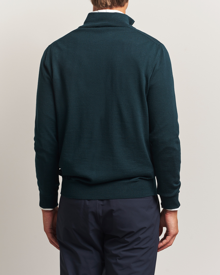 Homme | Pulls Et Tricots | Morgano | Extra Fine Merino Wool Half-Zip Bottle Green