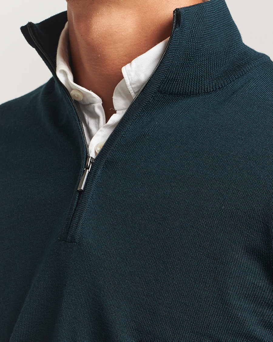 Homme | Pulls Et Tricots | Morgano | Extra Fine Merino Wool Half-Zip Bottle Green