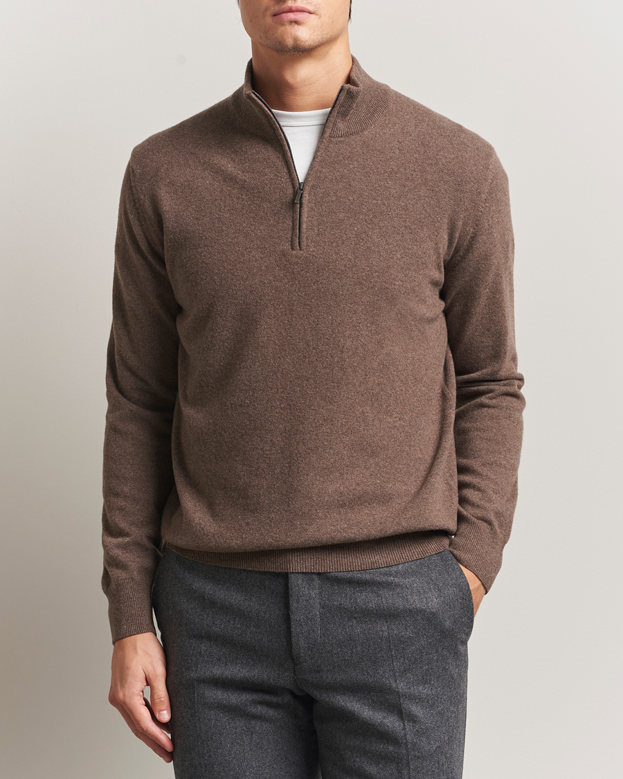 Homme | Pulls Et Tricots | Morgano | Wool/Cashmere Half-Zip Brown