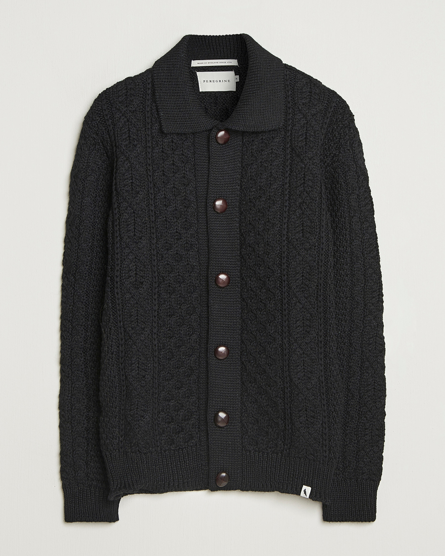 Homme | Pulls Et Tricots | Peregrine | Hudson Wool Aran Knitted Cardigan Black
