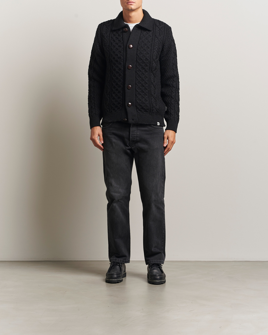 Homme | Pulls Et Tricots | Peregrine | Hudson Wool Aran Knitted Cardigan Black