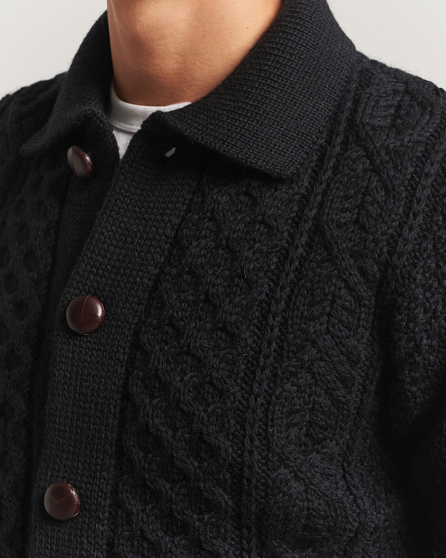 Homme | Pulls Et Tricots | Peregrine | Hudson Wool Aran Knitted Cardigan Black