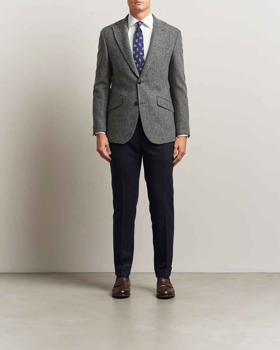 Homme | Blazers | Walker Slater | Edward Lambswool Herringbone Blazer Dark Grey