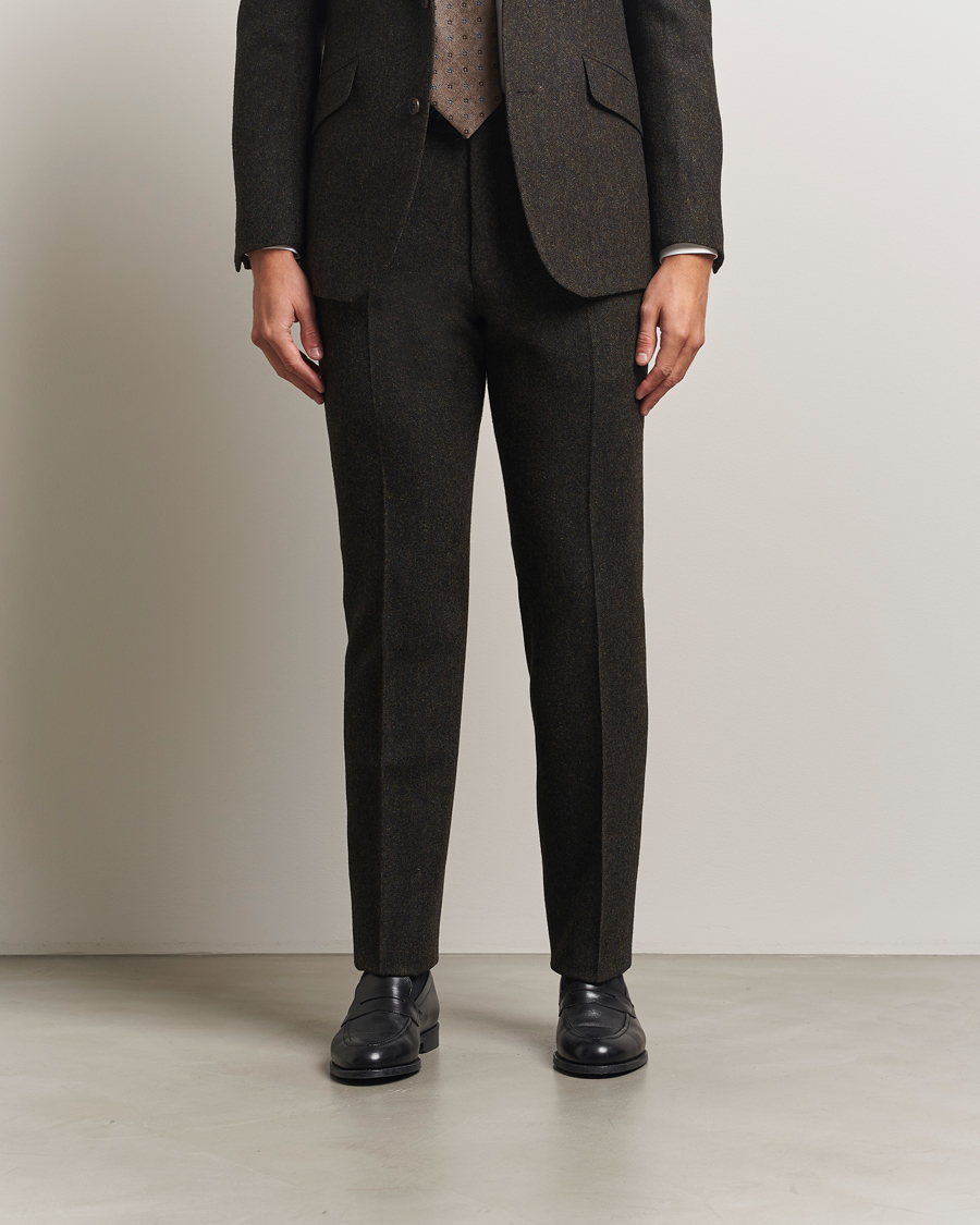 Homme | Blazers | Walker Slater | Edward Shetland Wool Donegal Trousers Dark Brown