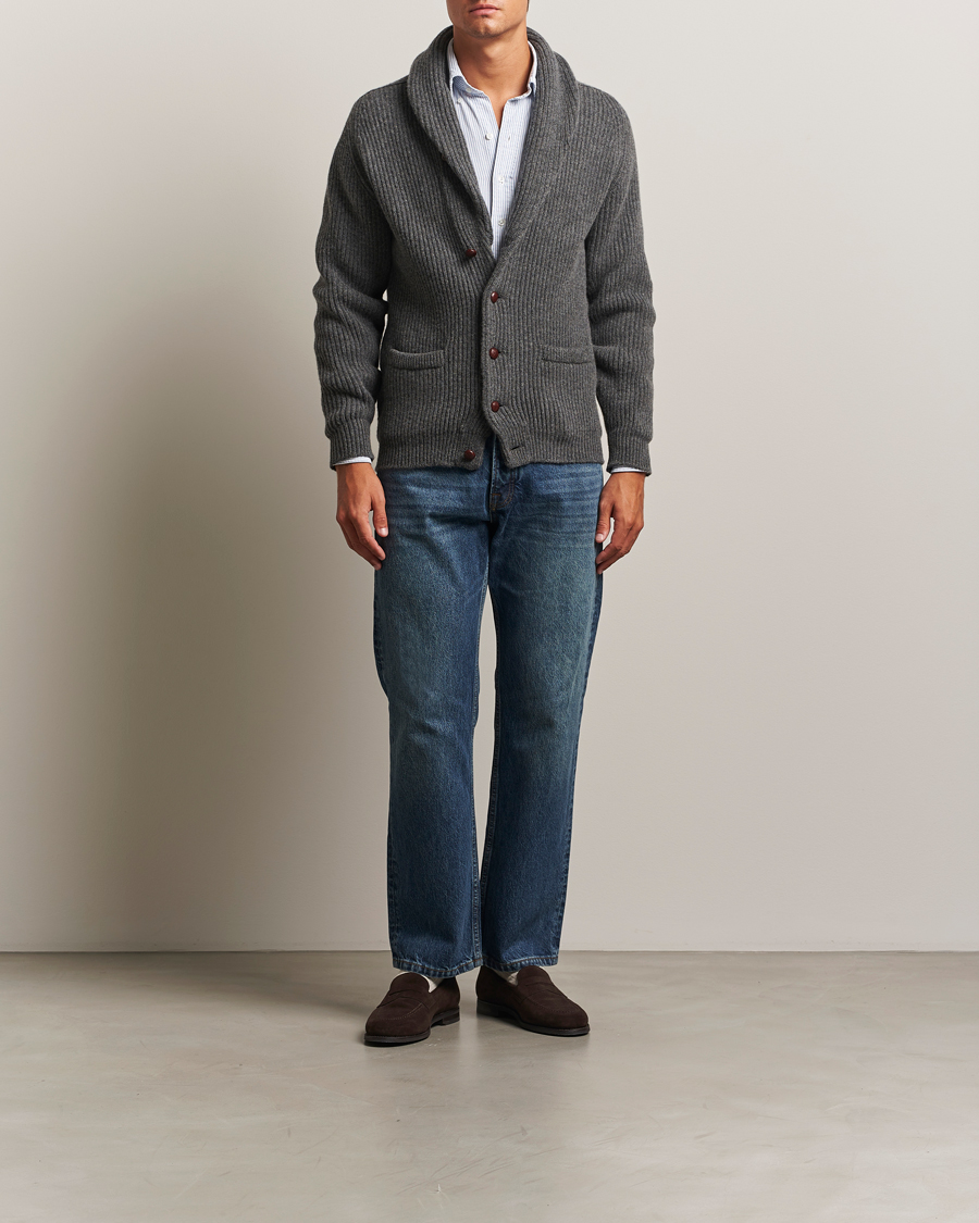 Homme | Pulls Et Tricots | William Lockie | Windsor Geelong Lambswool Shawl Cardigan Grey
