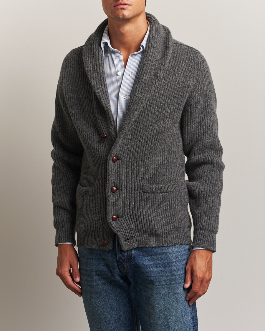 Homme | Pulls Et Tricots | William Lockie | Windsor Geelong Lambswool Shawl Cardigan Grey