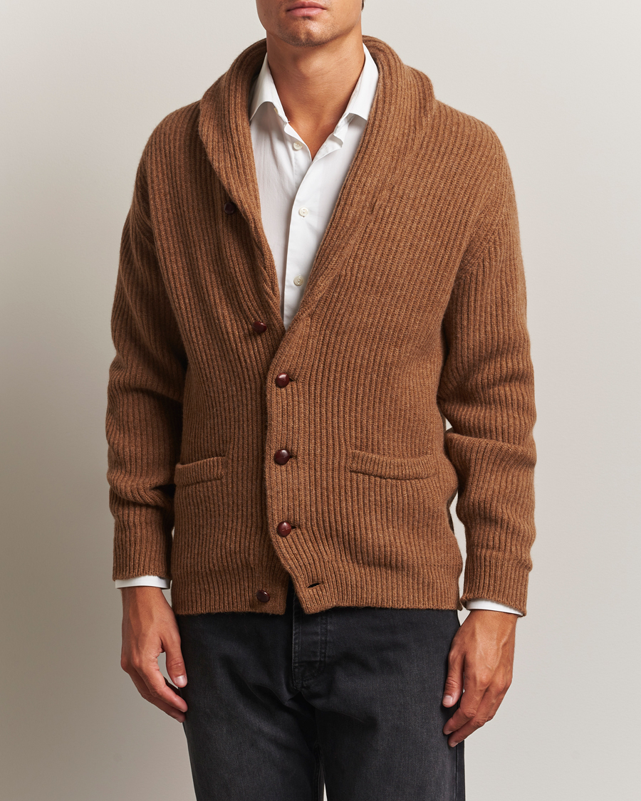 Homme | Pulls Et Tricots | William Lockie | Windsor Geelong Lambswool Shawl Cardigan Brown
