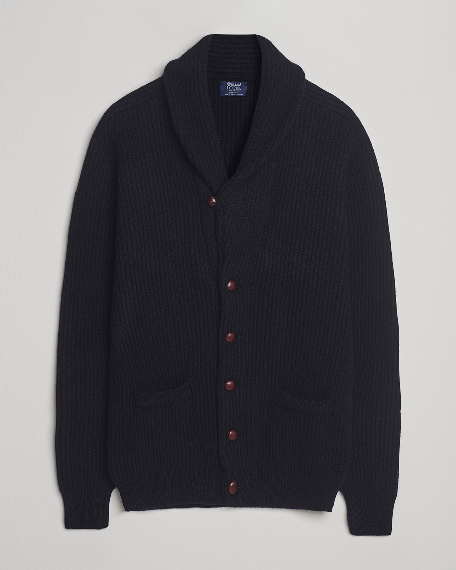 Homme | Pulls Et Tricots | William Lockie | Windsor Geelong Lambswool Shawl Cardigan Navy