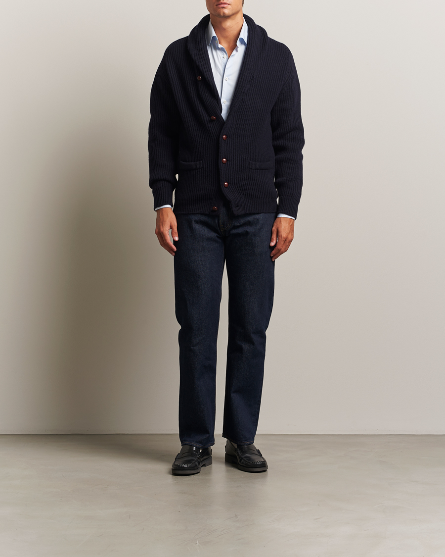 Homme | Pulls Et Tricots | William Lockie | Windsor Geelong Lambswool Shawl Cardigan Navy