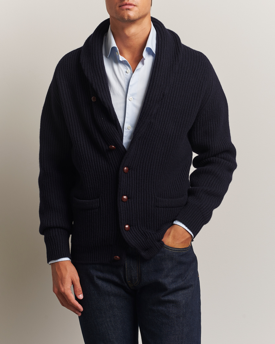 Homme | Pulls Et Tricots | William Lockie | Windsor Geelong Lambswool Shawl Cardigan Navy