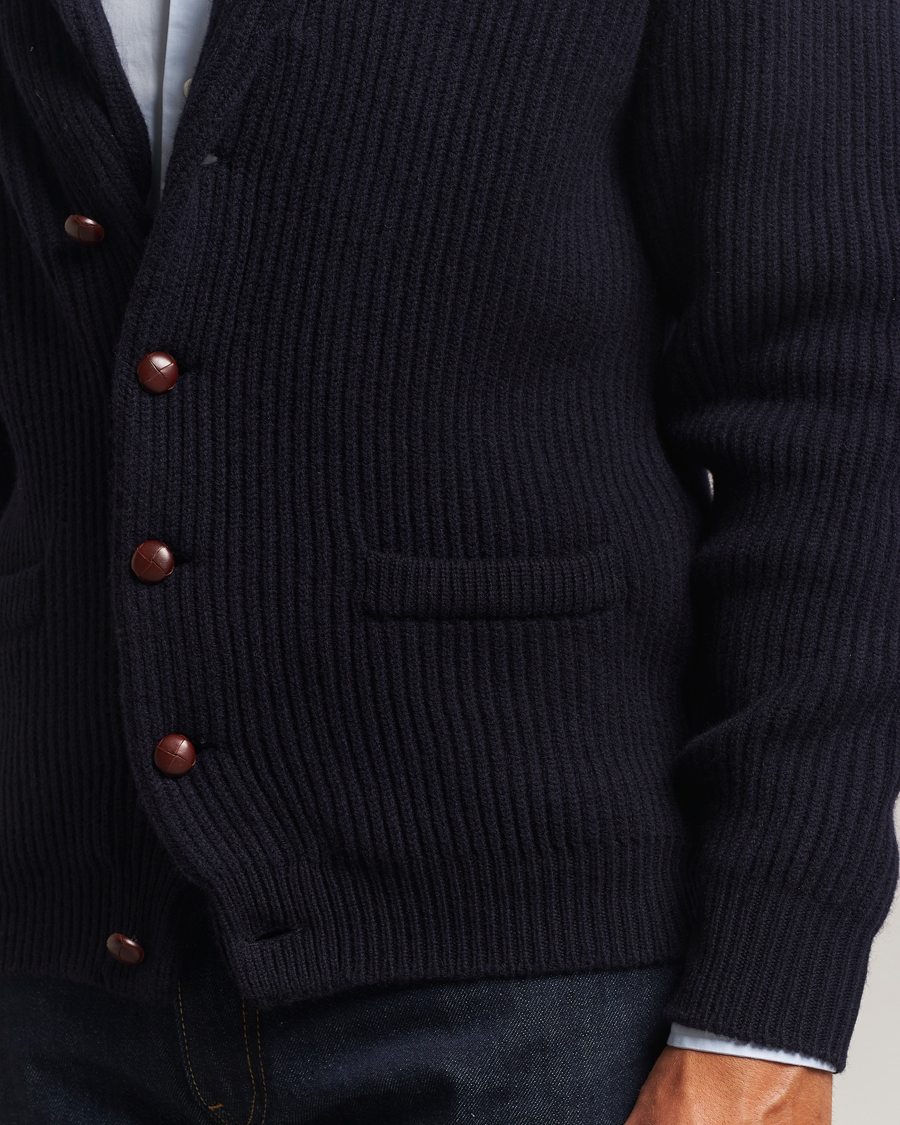 Homme | Pulls Et Tricots | William Lockie | Windsor Geelong Lambswool Shawl Cardigan Navy