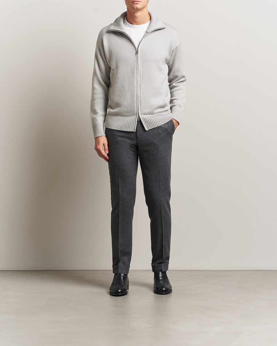 Homme | Pulls Et Tricots | Gran Sasso | Heavy Knitted Merino Full Zip Light Grey Melange
