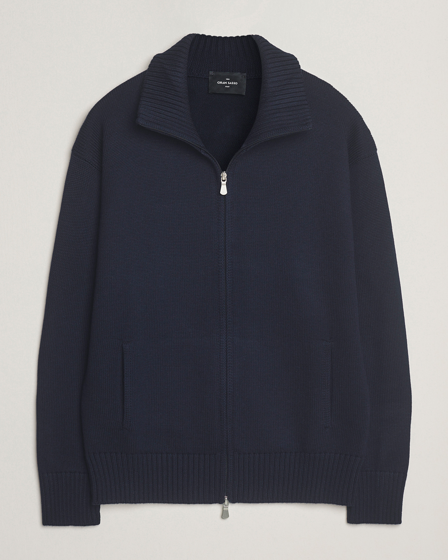 Homme | Pulls Et Tricots | Gran Sasso | Heavy Knitted Merino Full Zip Navy