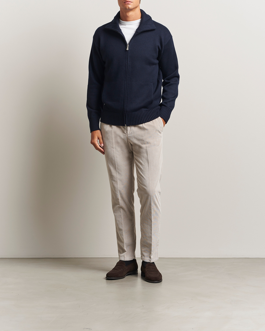 Homme | Pulls Et Tricots | Gran Sasso | Heavy Knitted Merino Full Zip Navy