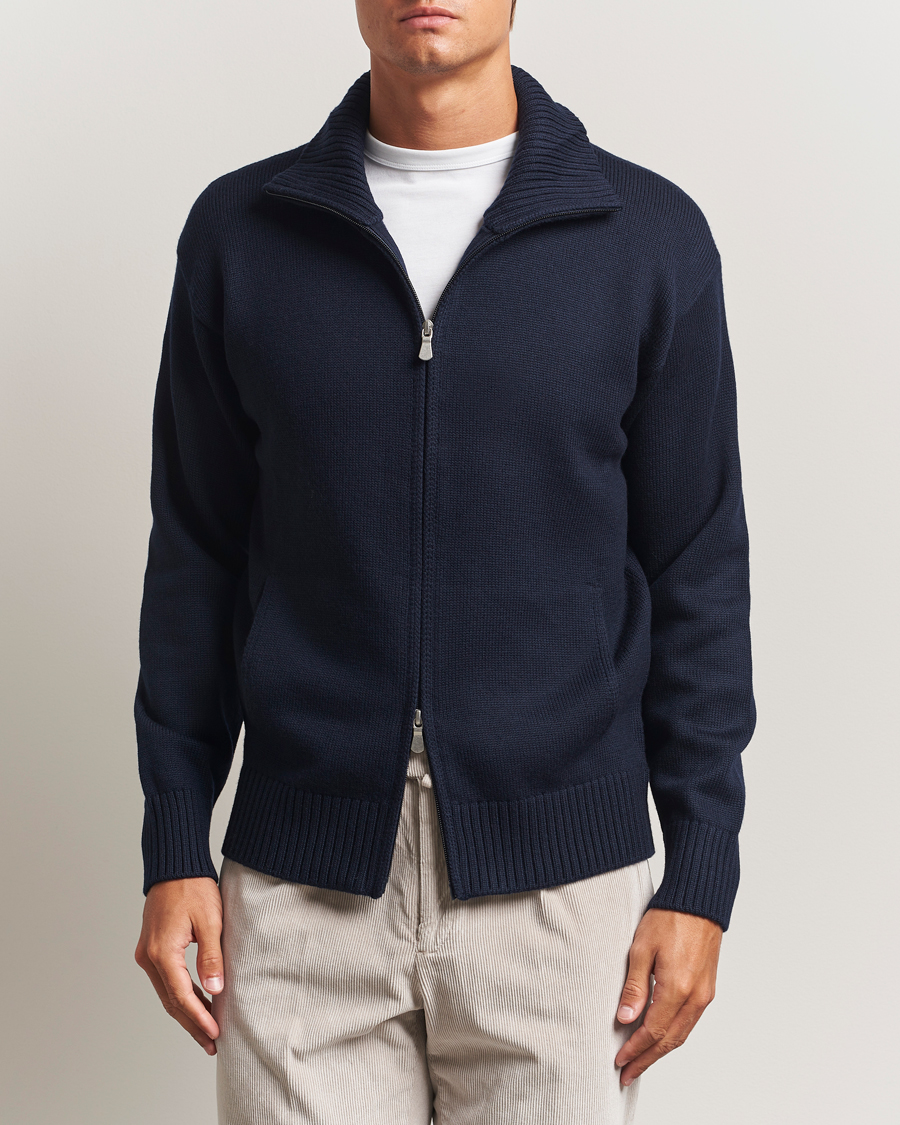 Homme | Pulls Et Tricots | Gran Sasso | Heavy Knitted Merino Full Zip Navy